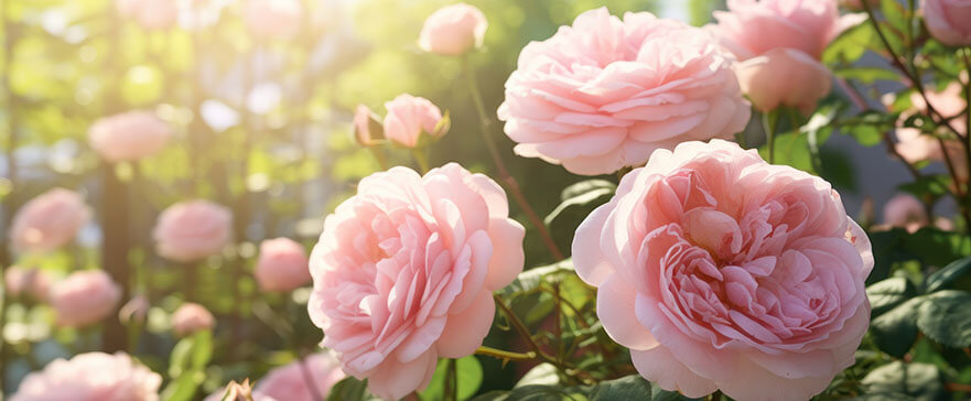 A beautiful bunch of pink roses in a garden.