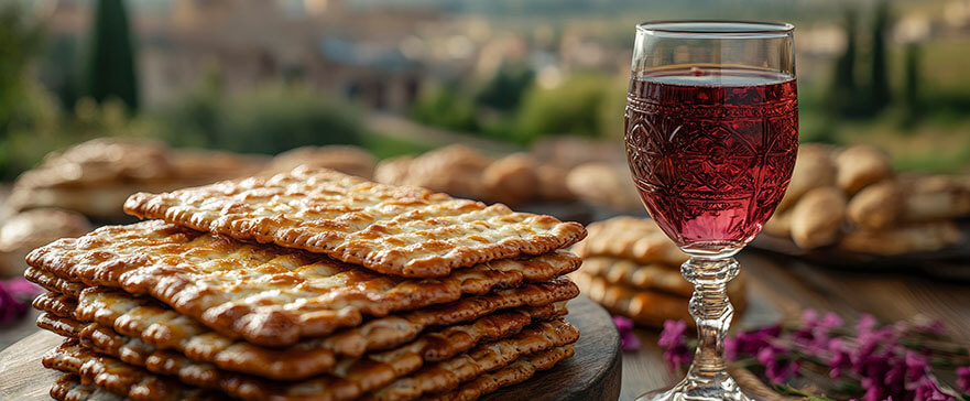 Passover Seder Plate with Matzah and Wine